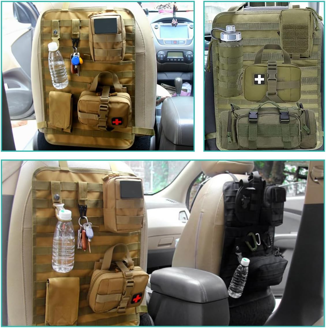 2 PCS Car Seat Back Organizer, Tactical MOLLE Sag Proof Vehicle Panel Backseat Cover Protector, Universal Molle Nylon Storage Bag Seat Back Hanger Pad for Car Truck SUV Pickup (Black)