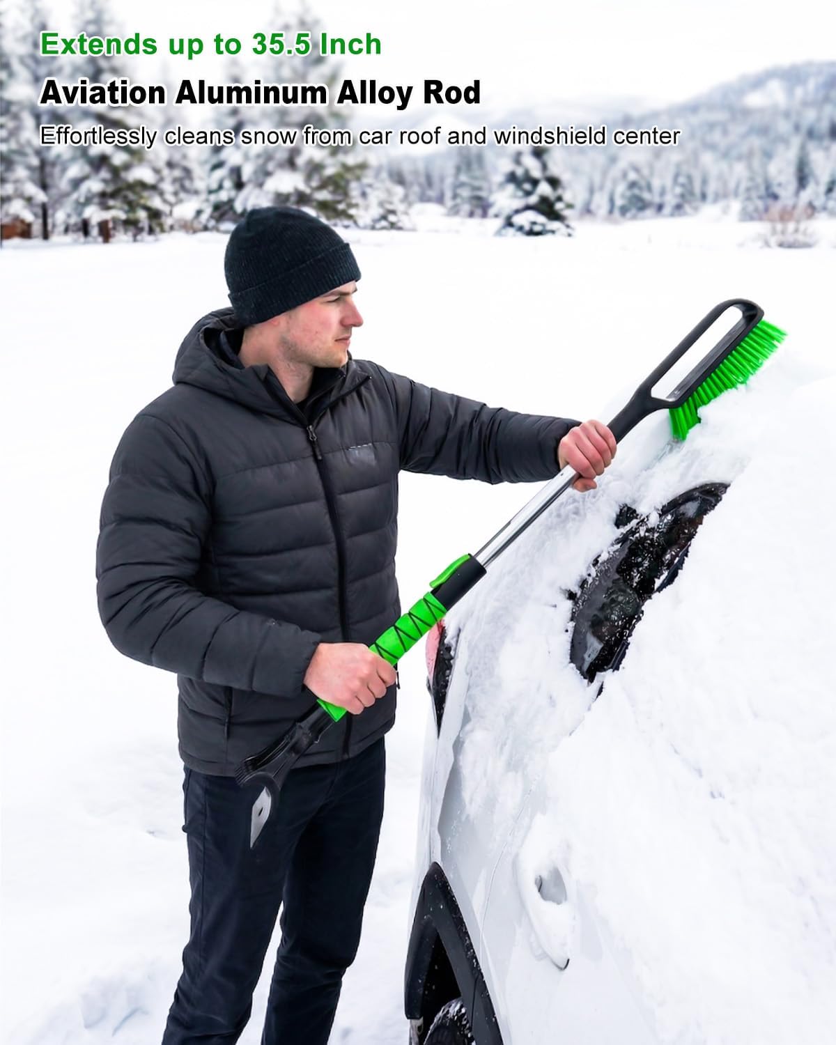 SEAAES 35.5 Inch Snow Brush for Car, Extendable Windshield Ice Scraper with Foam Grip, Snow Scraper Brush for SUV Truck Auto Jeep RV Vehicle Window