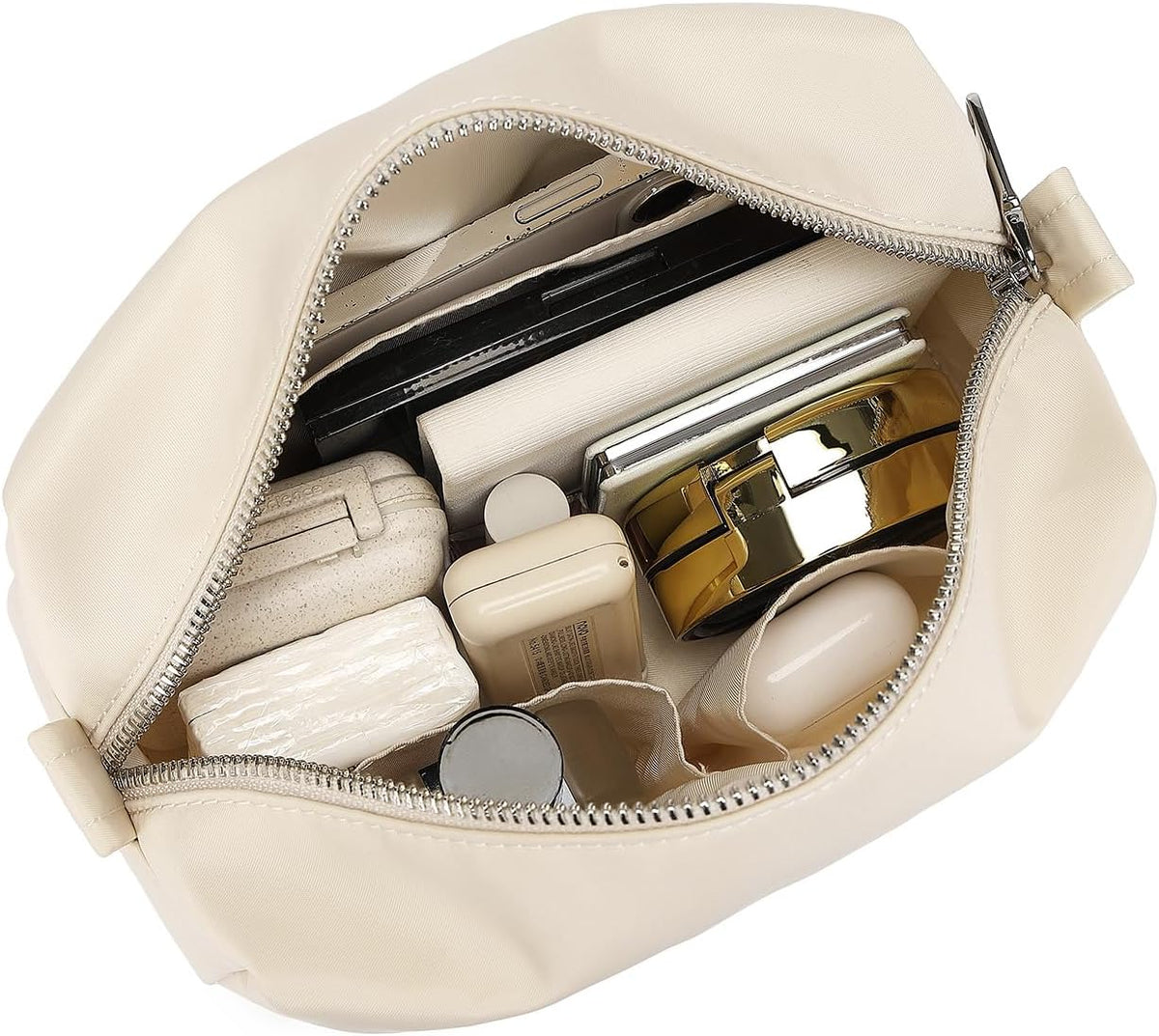 Travel Makeup Bag, Ring Clasp Wristlet Organizer (Creamy White)