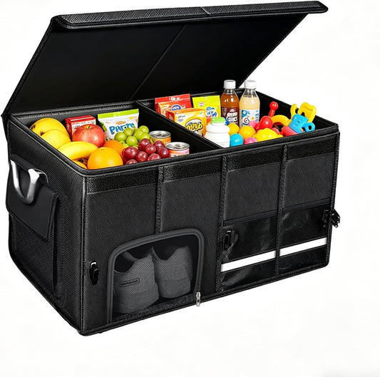 Car trunk organizer, Collapsible Multi-Compartments Car trunk Organizer with Shoes Storage Space, Reflective Strip, Perfect for Car & SUV (23.6 * 13.8 * 11.8 INCH)