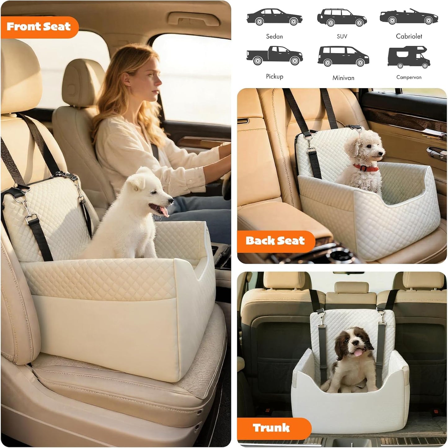 ALL GOOD PET SUPPLIES Dog Car Seat for Small/Medium Dogs Under 35lbs | Soft Memory Foam Booster Car Seat with Detachable Washable Cover and Cushion, Puppy Dog Car Bed