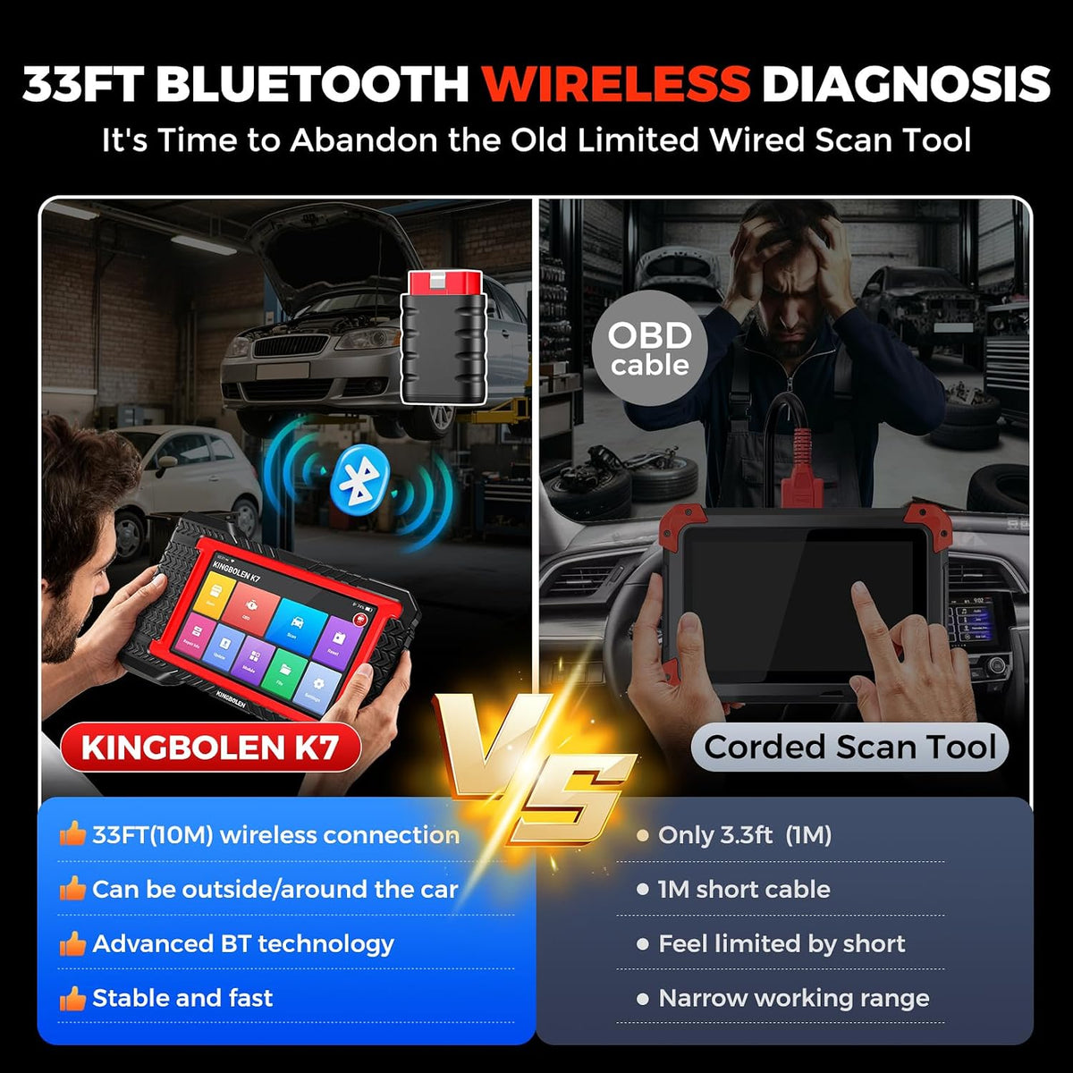 KINGBOLEN K7 Bidirectional Scan Tool 2026 OBD2 Scanner Bluetooth with Lifetime Free Updates, 31+ Resets, Component Matching, All System Diagnostic, CAN FD, FCA AutoAuth, Crankshaft Relearn