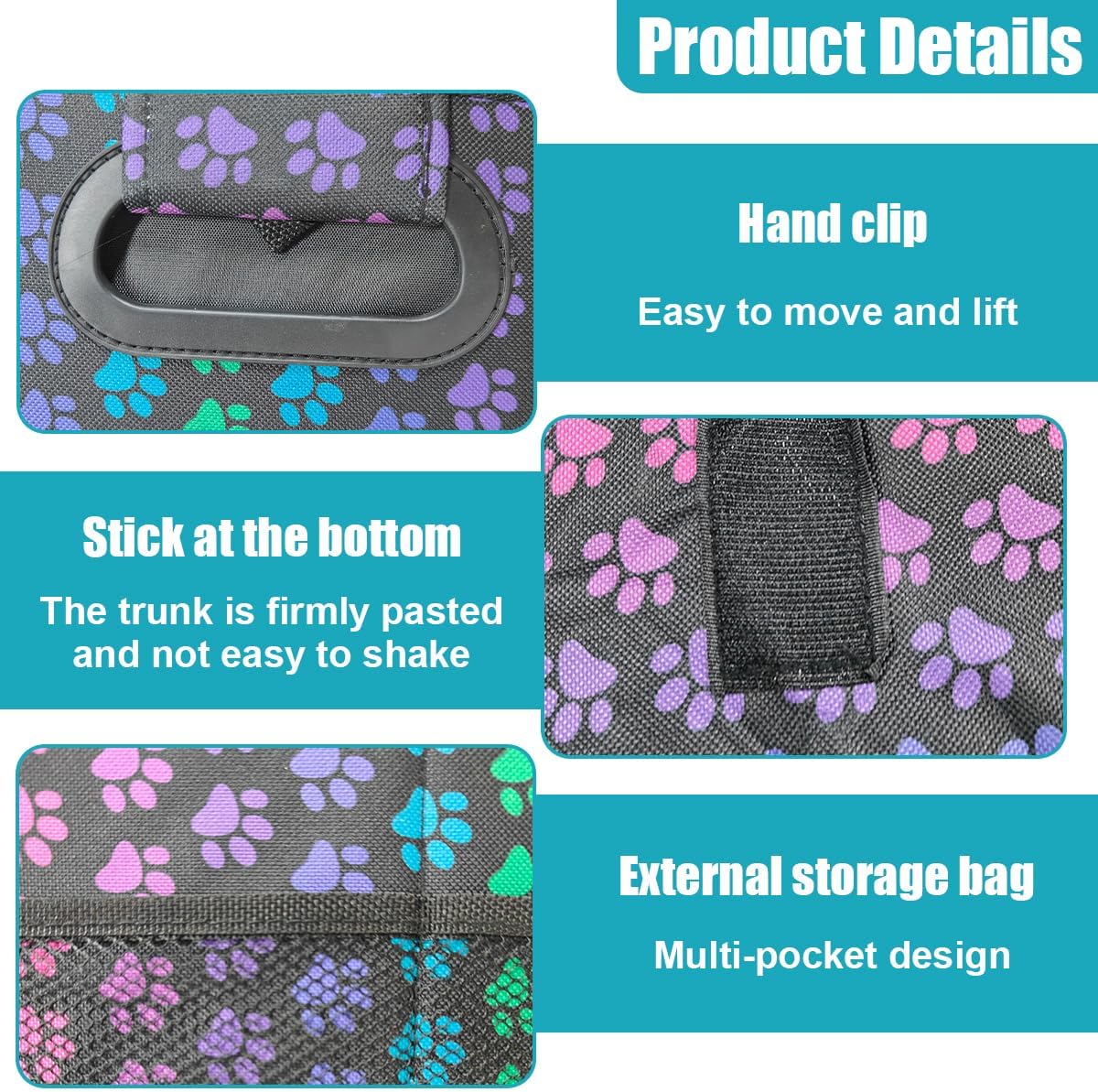 Car Trunk Organizer, Collapsible Multi-Compartment Auto Storage Box with 4 Pockets, Waterproof Oxford Fabric Car Trunk Container Accessories for Sedan SUV Truck (Colorful)