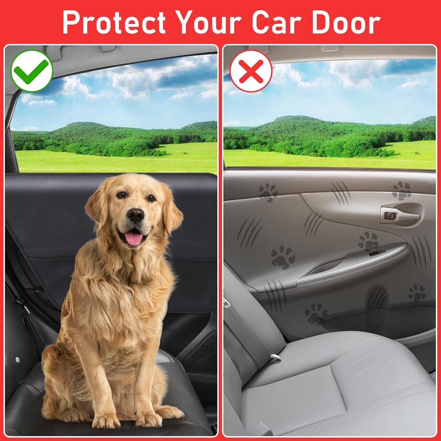 2PCS Car Door Protector for Dogs,Waterproof, Anti-Scratch, with Mesh Pockets for Snacks & Toys，Vehicle Door Protectors for Cars, Trucks, SUVs