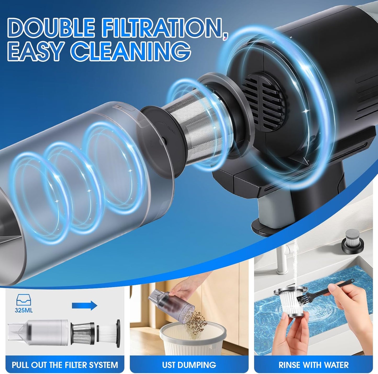 26pcs Car Cleaning Kit, Gray Interior Detailing Kit with High Power Vacuum Portable Cordless, Handheld Vacuum Cleaner for Home, Car, Pet Hair, Keyboard, Complete Auto Accessories for Gift