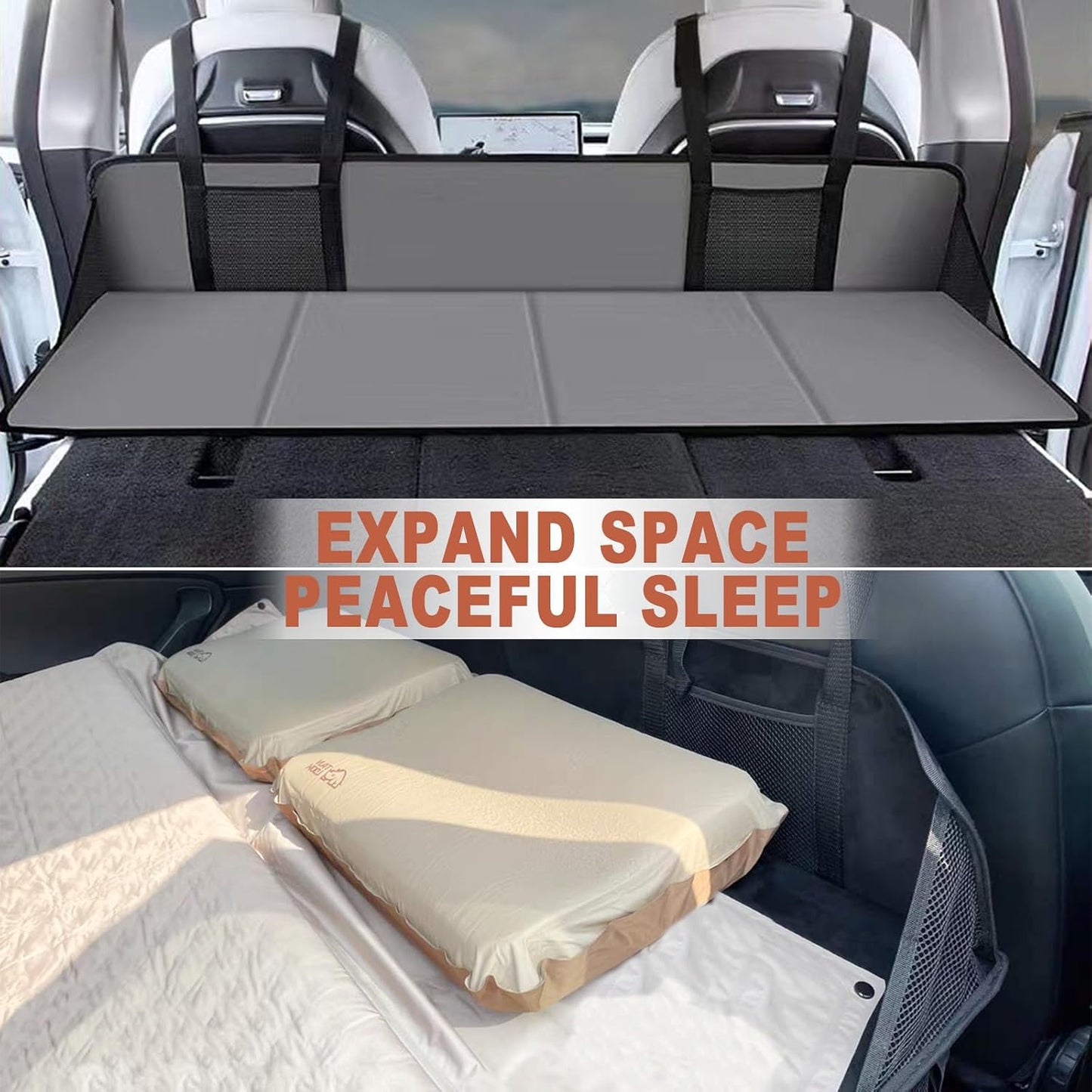 Car Rear Seat Mattress Extension Plate, Portable Mattress for Sleeping, Foldable Back Seat Extender, Increase Travel Trunk Space and Car Bed Camping Space for Car, SUV, Model Y/3 (Black)