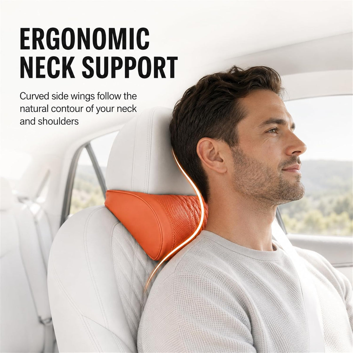 Universal Memory Foam Car Headrest Neck Pillow and Lumbar Support Pillow Set Ergonomic 2 Piece Car Seat Back Cushion with Breathable PU Leather Adjustable Straps for Driving SUVs Trucks，Purple