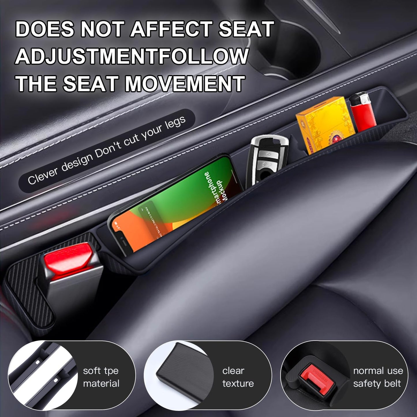 2PCS Car Seat Gap Filler Organizer,Multifunctional Car Gap Fillers with USB and Phone Holder, Universal Car Seat Storage Organizer Between Seats for Phone, Keys, Eyeglasses(Black)