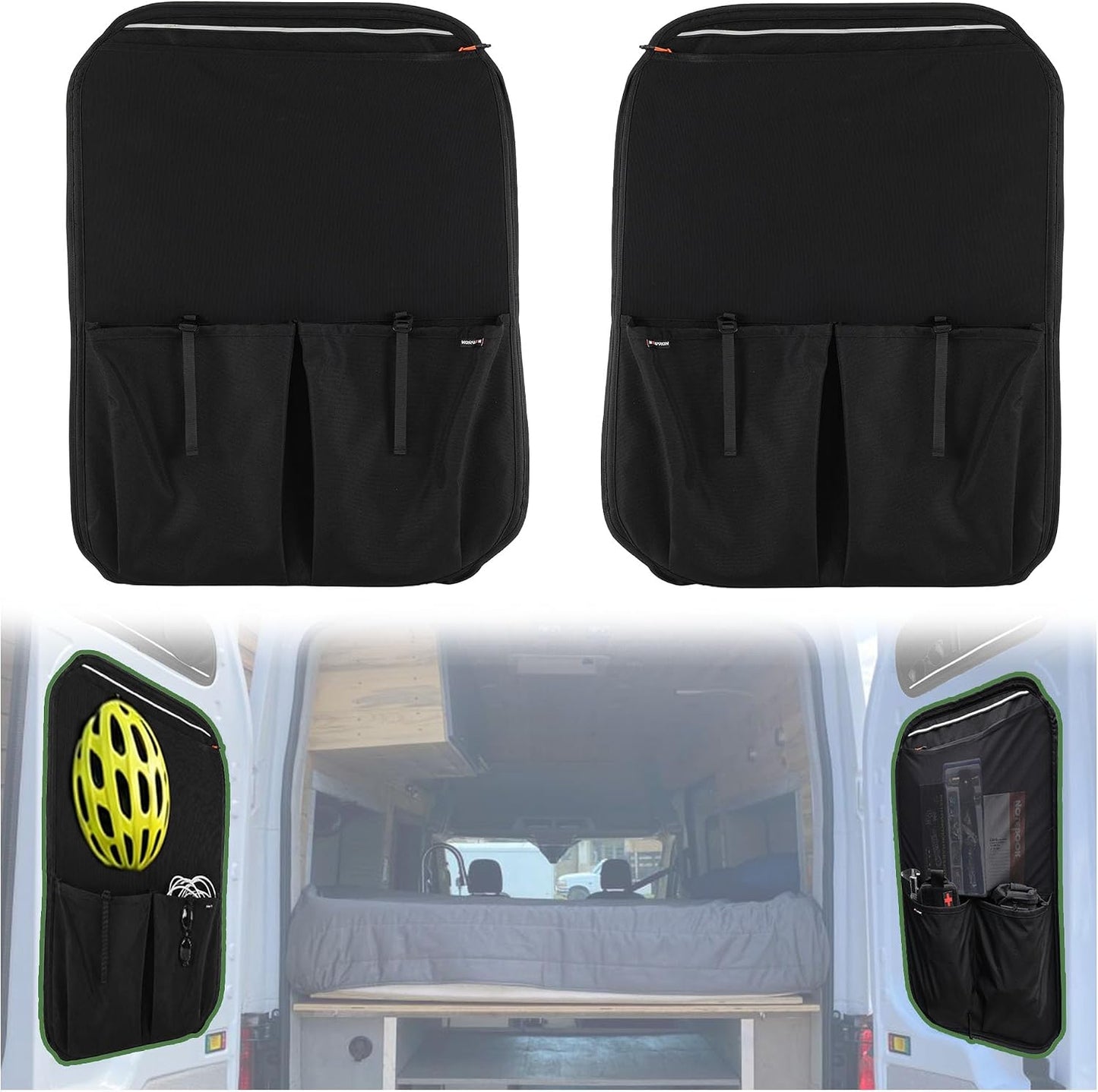 MELIPRON Rear Door MIDDLE Storage Panels Fit for Ford Transit High/Mid Roof | 150 250 350 2015-2026 Models, Pair of Modular Bags, Extra Storage Capacity, Space-Saving Design, Ideal for Van Organization