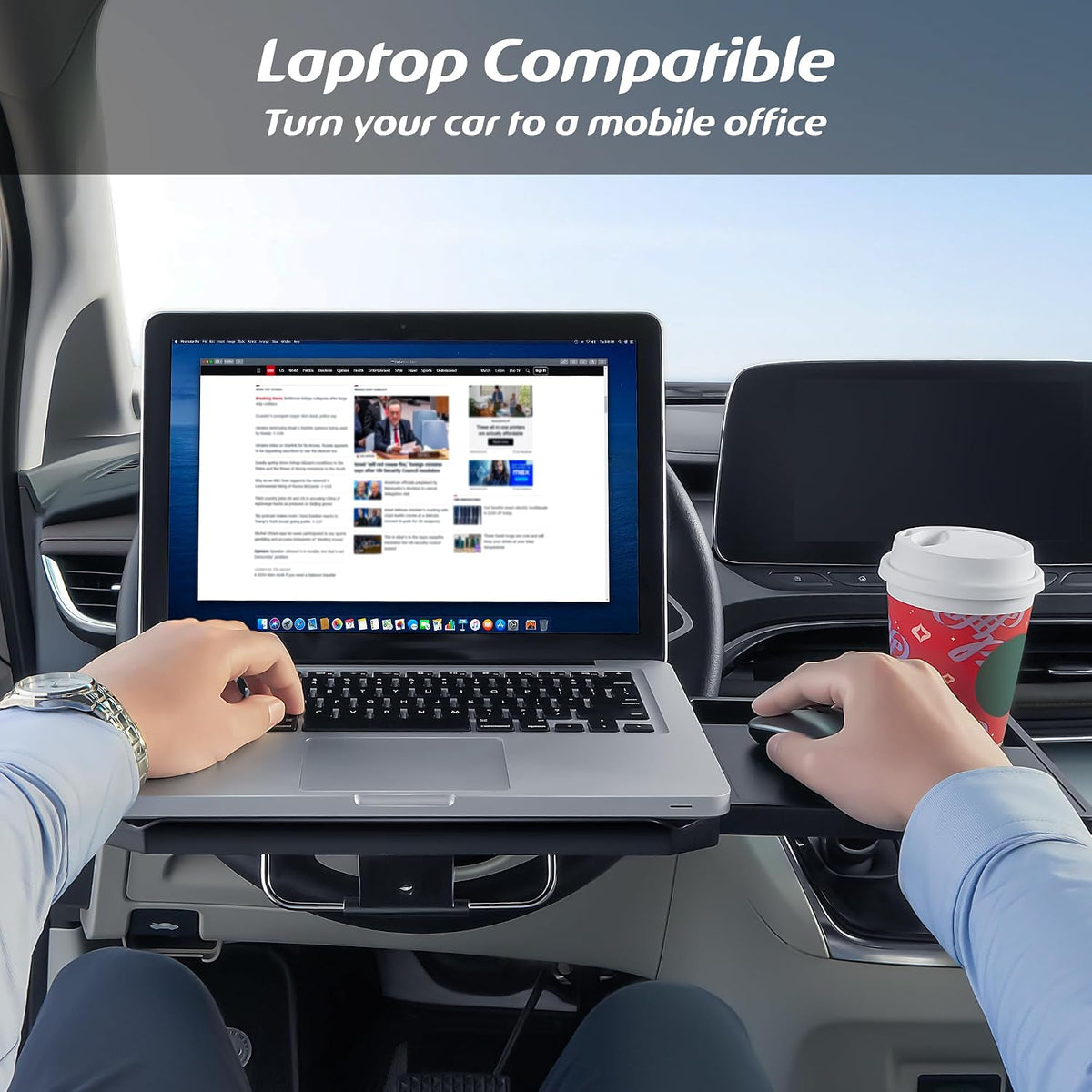 Large Car Steering Wheel Tray Back Seat Headrest Tray with Phone Holder, Steering Wheel Desk Food Table for Car Laptop Mount Steering Wheel for Large SUVs, Trucks & Vans,14"