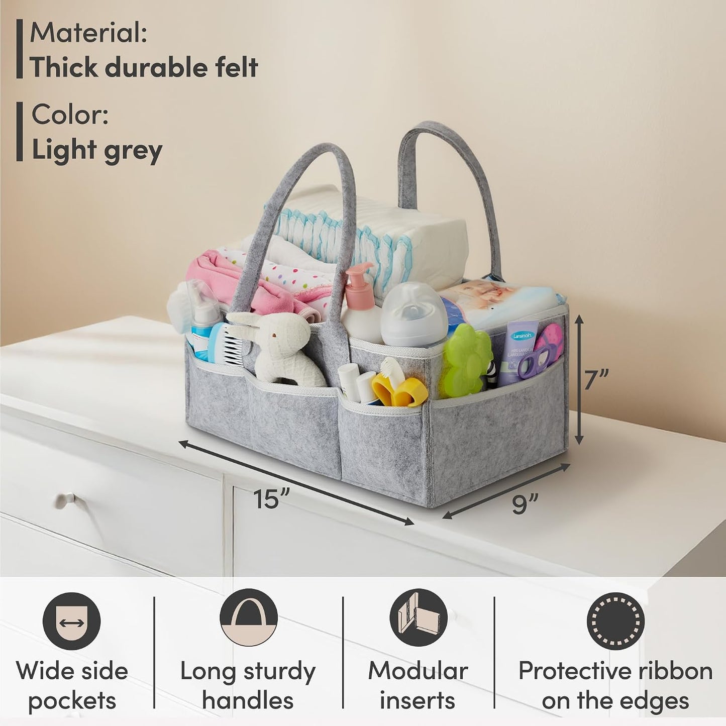 PUTSKA Baby Diaper Caddy Organizer Nursery Basket Set Baby Basket Gift Registry Baby Shower List Baby Must Haves Essentials Neutral Baby Stuff For Newborn