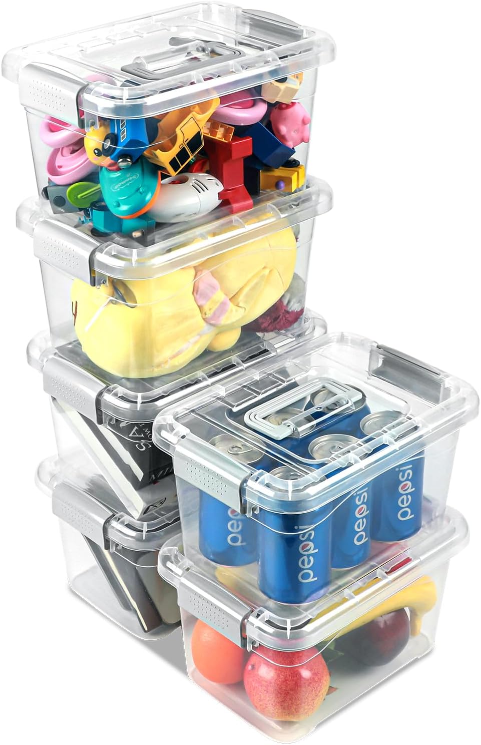 EOENVIVS Plastic Storage Bins 7 Quart-Storage Organizer Bins with Grey Buckle Lids, Stackable Storage Bins with Lids for Home Office Kids Room Closet School Art Supplies Organization,6 Packs, Clear