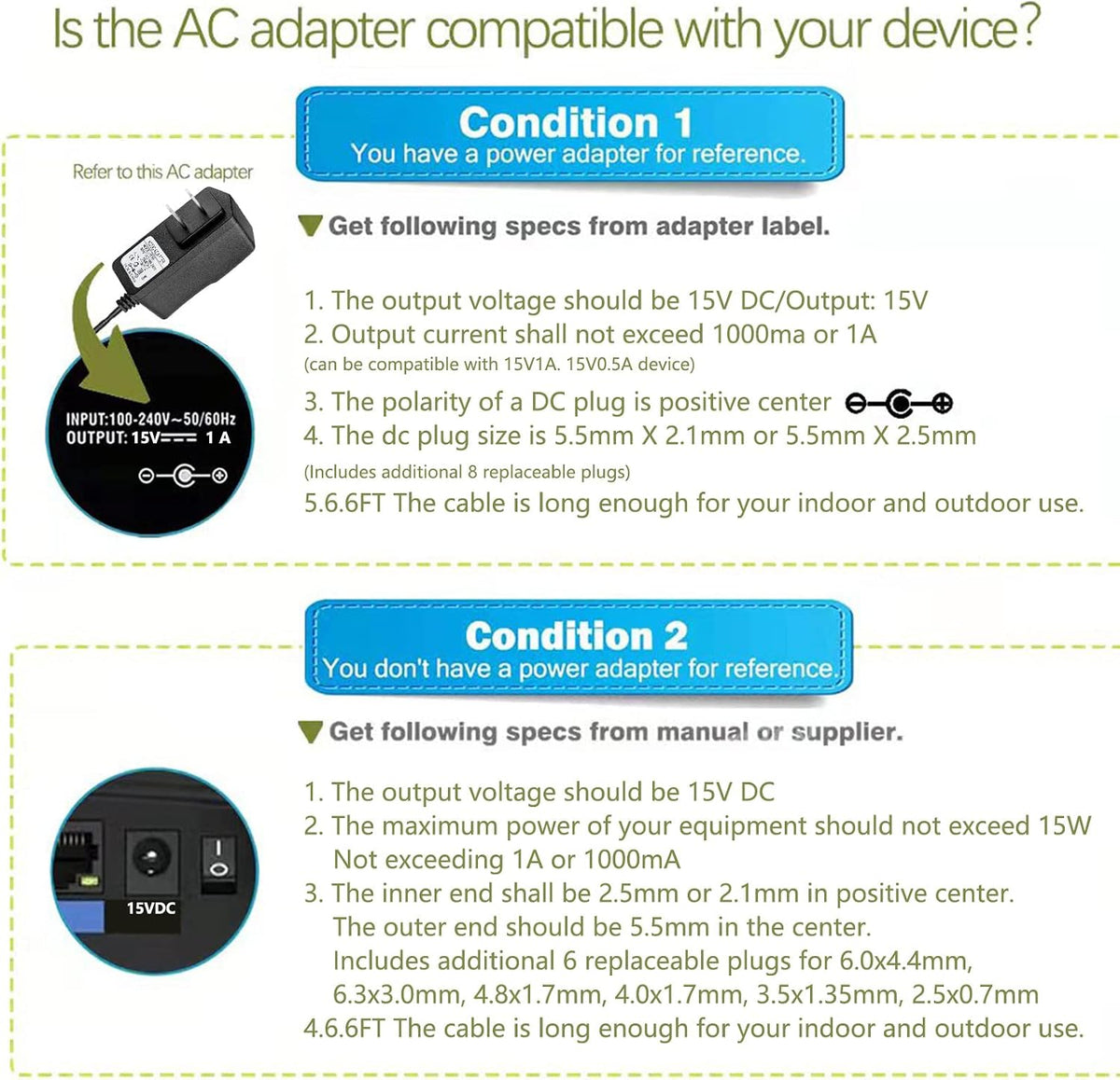 DC 15V 1A Adapter Charger Charging Cable Cord for Peak 450A 500A 600A 800A 1000A Auto Battery Booster Jump Starter, Compatible Beatit,Tacklife,Gooloo & More Portable Car Jump Starter