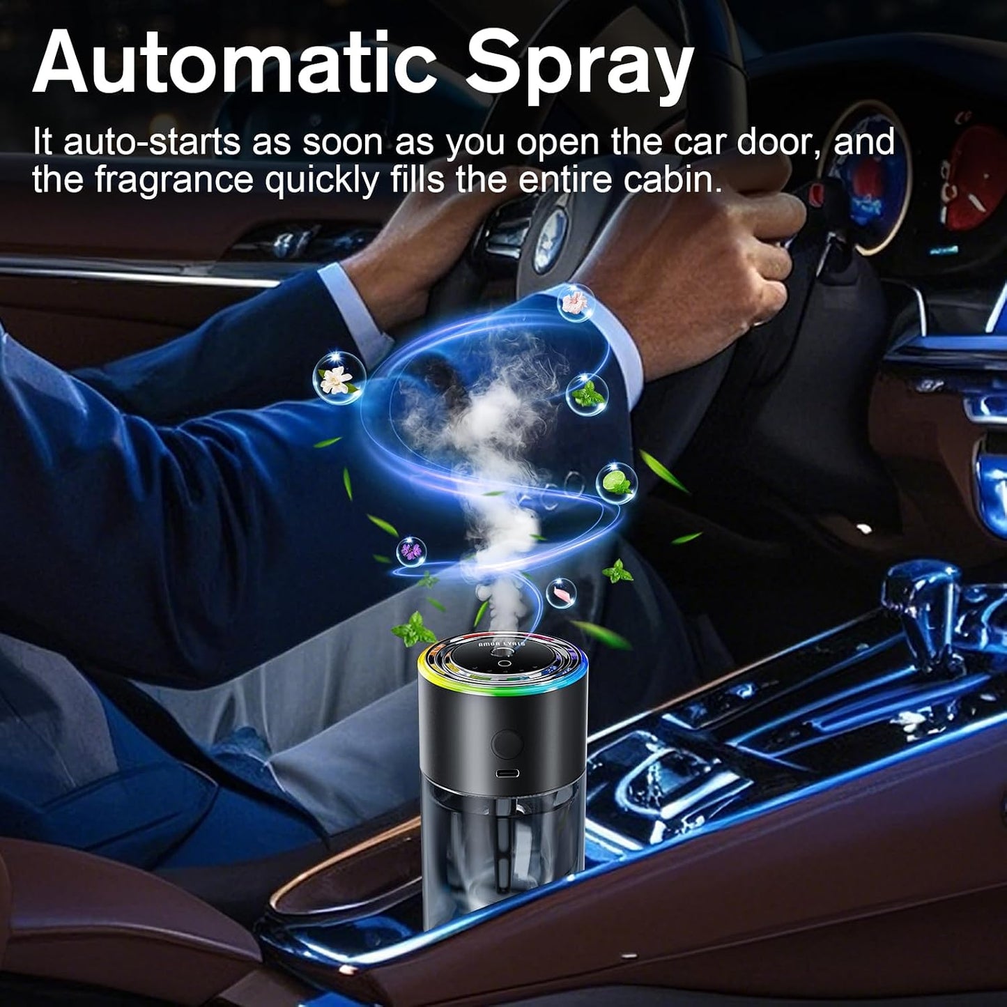 Amor Lyris Smart Car Air Freshener Diffuser, 170ml/5.7FL OZ, Air Freshener Car Lasts for 6 Months, Car Fragrance Intelligent Auto On/Off, Ultrasonic Mist, 5 Modes, RGB Music Syncing Light, Ocean
