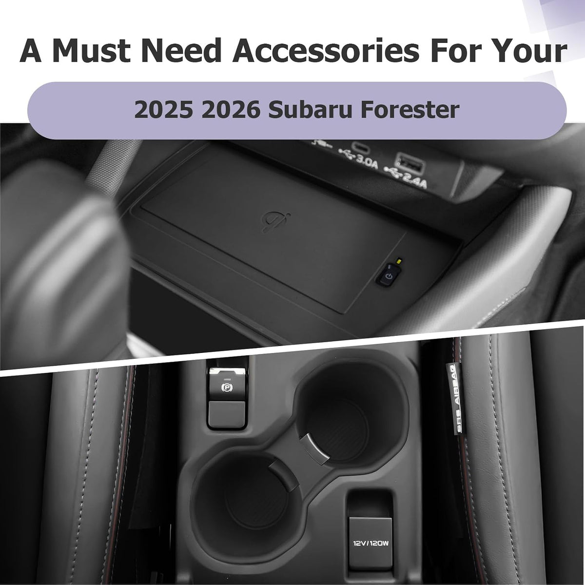 LUWU for 2025 Subaru Forester Accessories Compatible with 2025 Forester Wireless Charging Anti-Slip Mat - Center Console Cup Holder 2-Pack (Not for 2026 Touring/Wilderness/Premium)