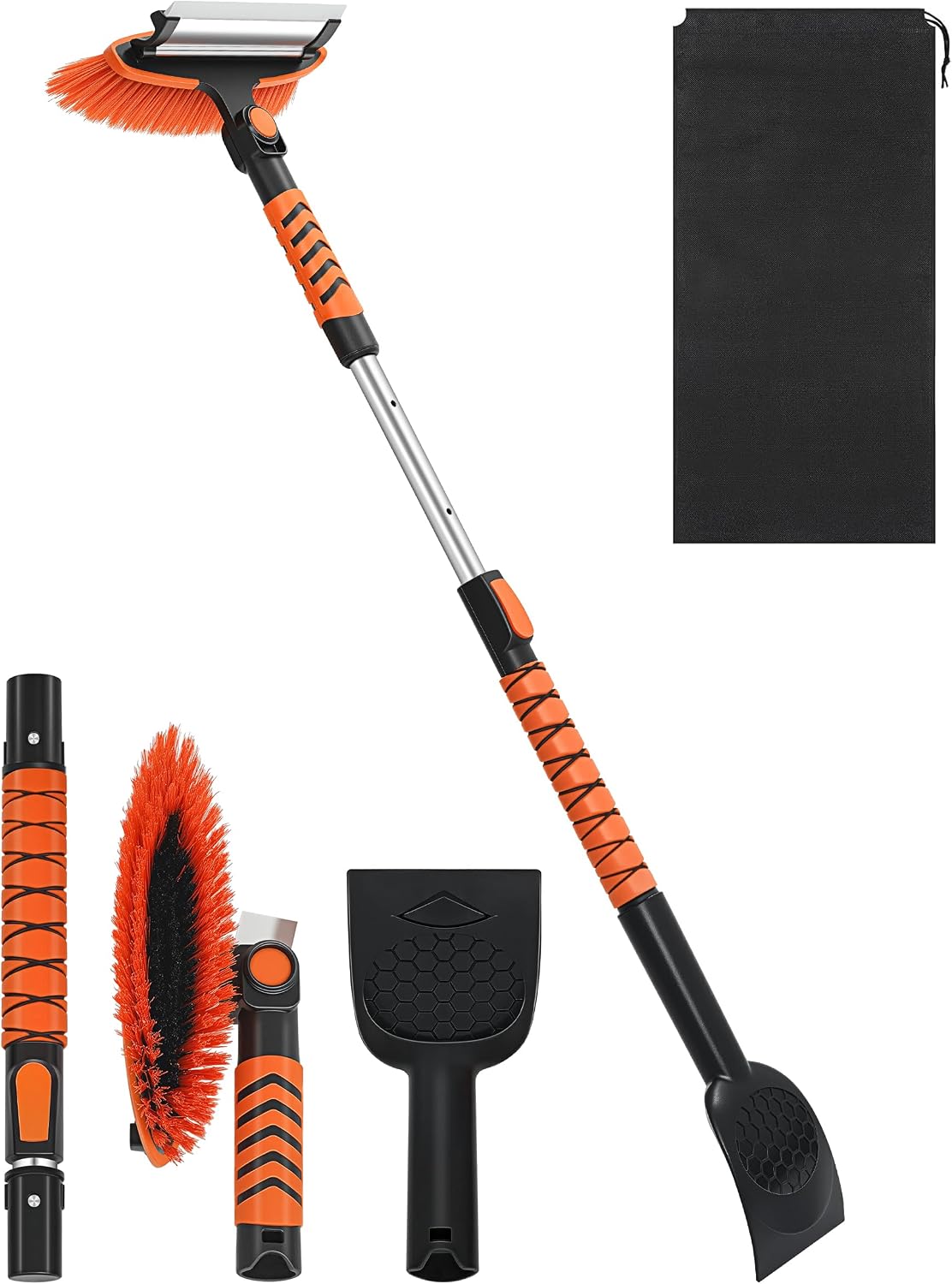 Ordenado 43" Snow Brush and Ice Scraper - Extendable Snow Scrapers and Cleaner for Car Windshield, 180° Pivoting Window Snowbrush with Foam Grip, Long Winter Broom Brushes for SUV, Truck, Auto Vehicle