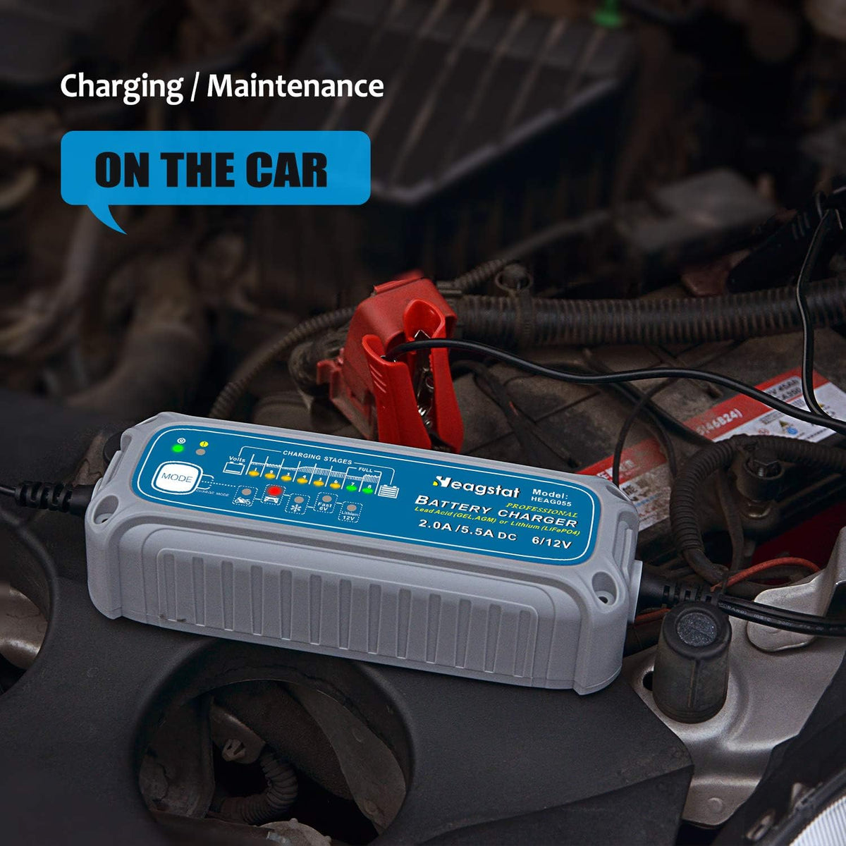 Heagstat 2/5.5A 6V/12V Smart Battery Charger, Trickle Charger & Maintainer