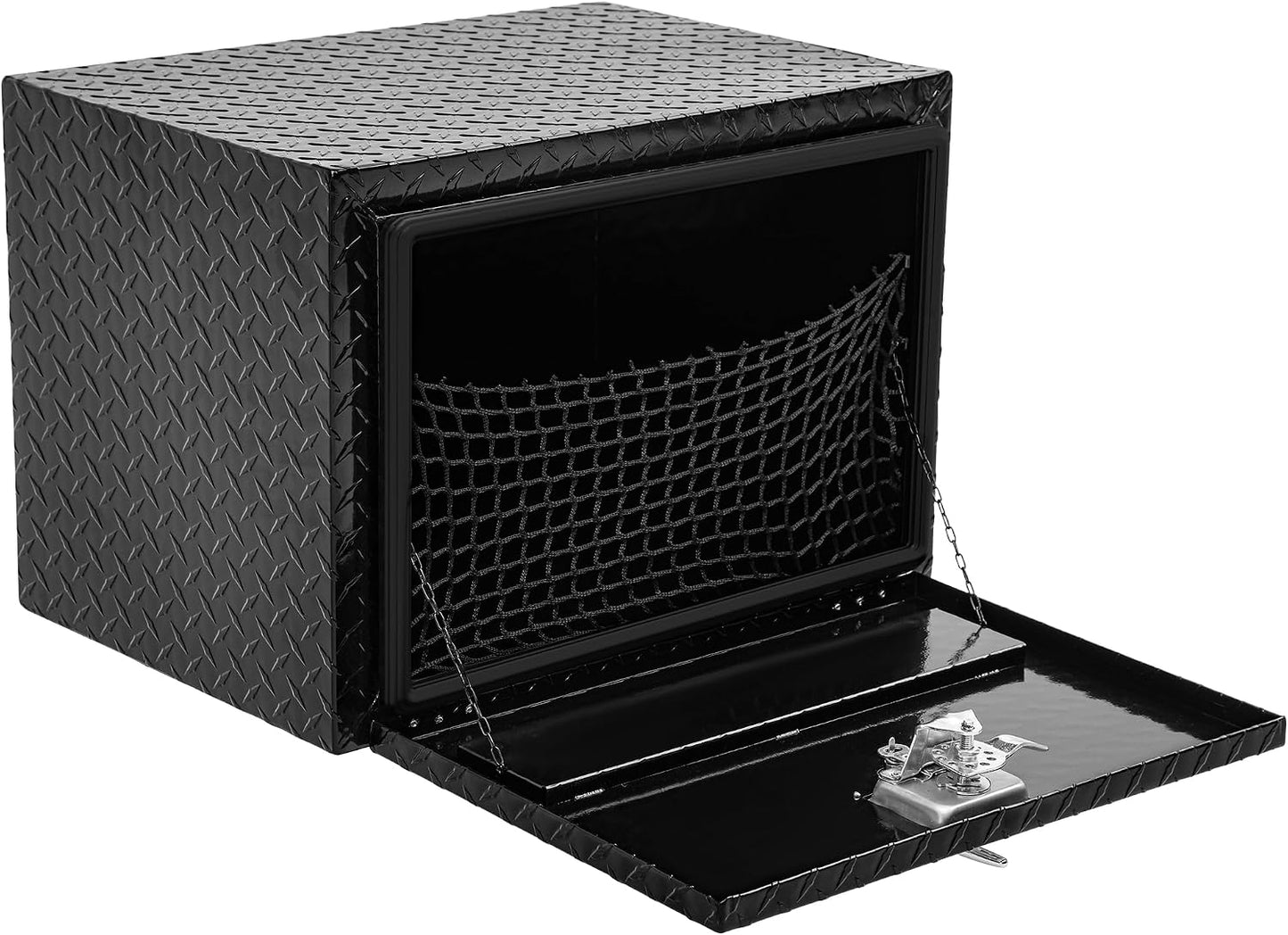 AUTOSAVER88 24 Inch Underbody Tool Boxes, Heavy Duty Aluminum Diamond Plate Toolbox Organizer, Waterproof Chest Storage Box with Lock for Trucks, Trailers, RVs, Warehouses, Black