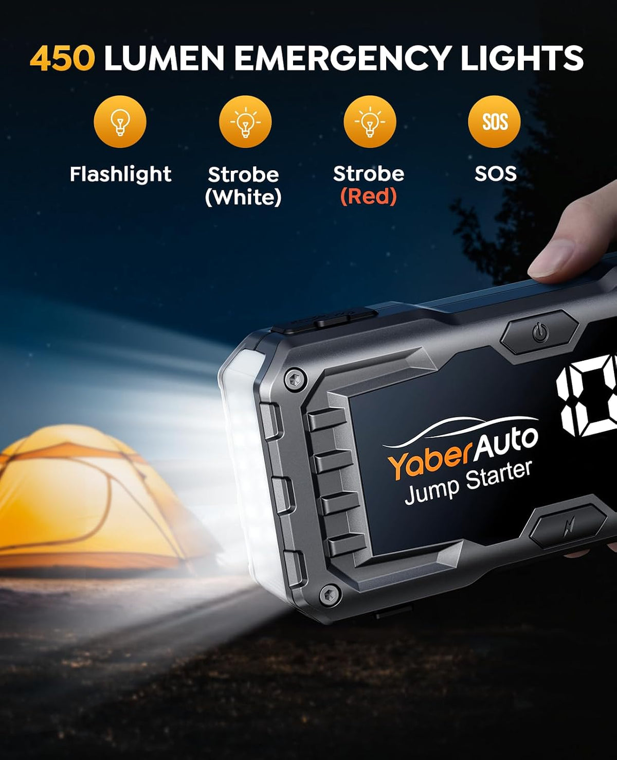 YaberAuto Car Battery Jump Starter 5500A Portable Car Jump Starter Battery Pack (10.0L Gas/9.0L Diesel), 12V Car Battery Jump Starter Portable, Jump Box with Jumper Cables, 160W DC, 4-Modes-Lights