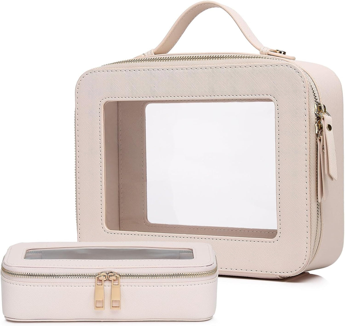 Pinkmik Clear Makeup Bag with Brush Bag, (Beige, L+SLIM)