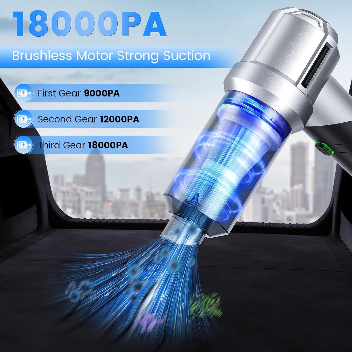 Handheld Car Vacuum Portable Cordless with 18000PA Super Suction, 4 in 1 Portable Air Blower/Car Vacuum 90°Foldable Rechargeable Brushless Motor, Gifts for Men for Home, PC