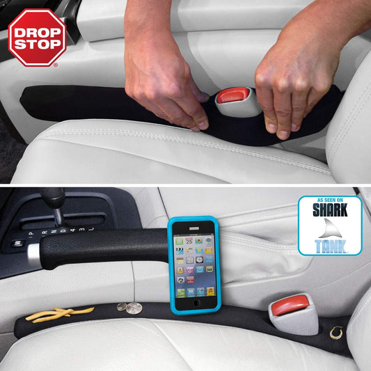 Drop Stop The Original Car Seat Gap Filler - Set of 2 (Pad + LED Light) | Car Accessories for Men & Women, Between Seats Console Organizer, Patented, As Seen On Shark Tank
