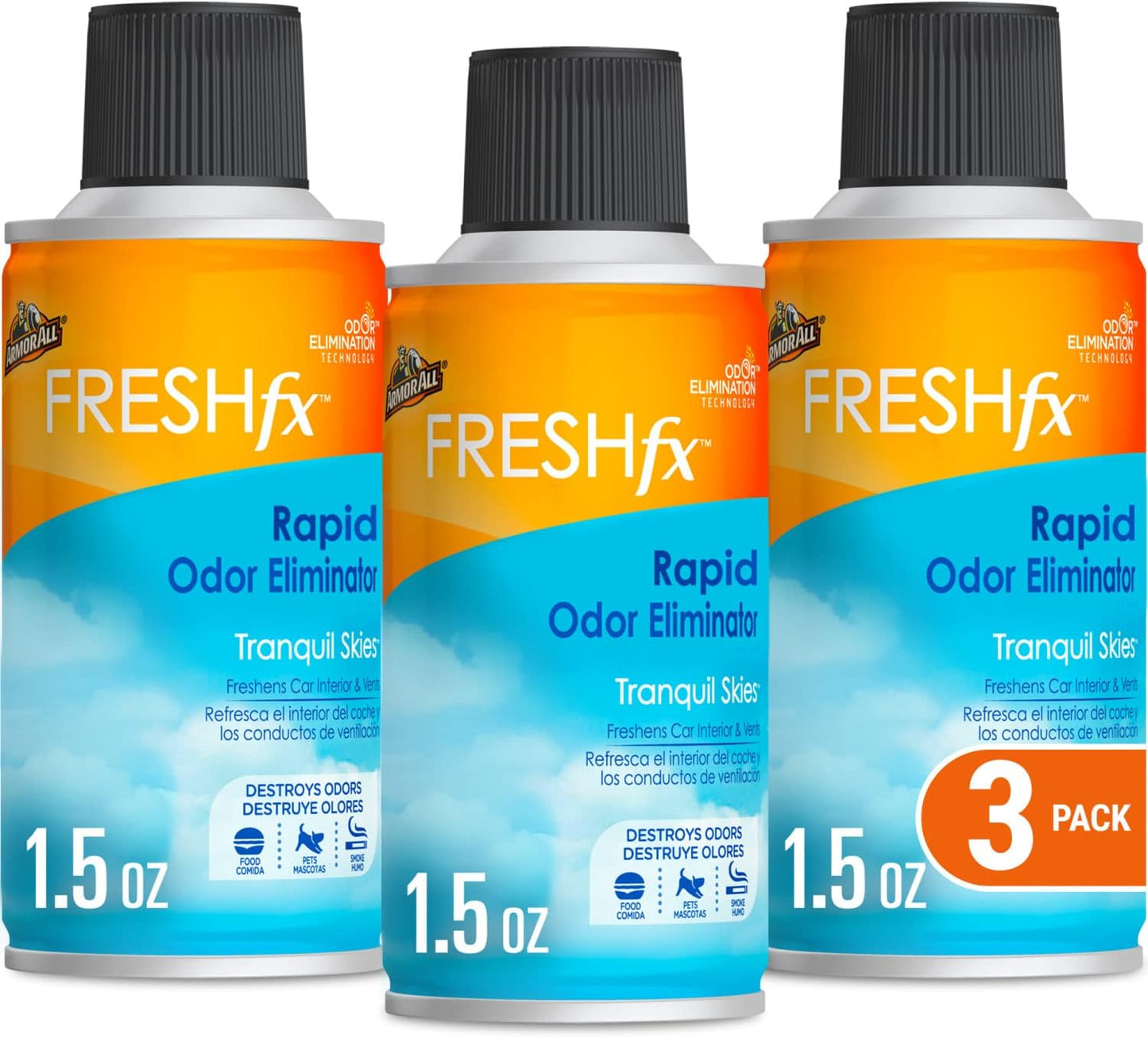 Armor All FRESH fx Rapid Odor Eliminator, Fogger Car Air Freshener, 3 Pack | Tranquil Skies scent with odor elimination technology freshens interiors and vents; 1.5-ounce car odor remover