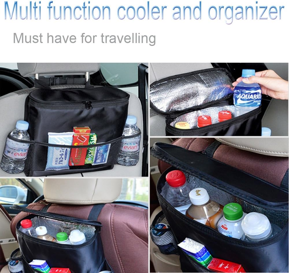 2PCS Car Seat Back Organizer, Auto Back Seat Hanging Insulation Multi- Pocket Travel Storage Cooler Bag Heat-Preservation Insulated Wrap Bottle Bag with Mesh Pockets