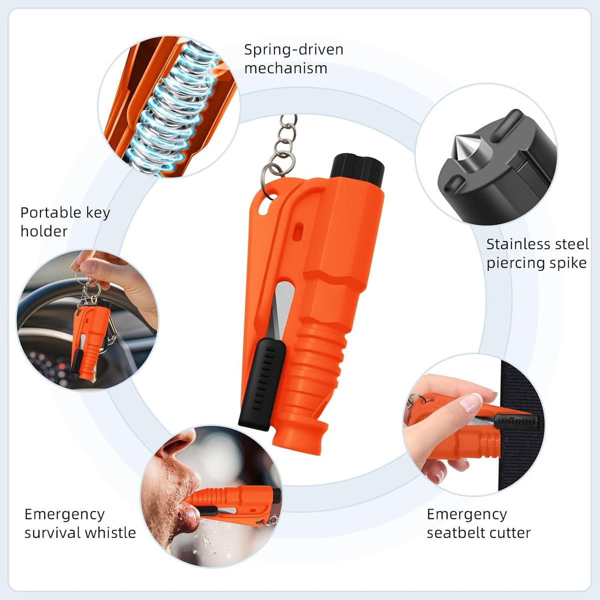 40 Pcs Car Window Breaker Key Chains, 3 in 1 Glass Breaker Seat Belt Cutter Survival Whistle Portable Safety Emergency Escape Tools Multifunctional Car Accessories, 8 Color