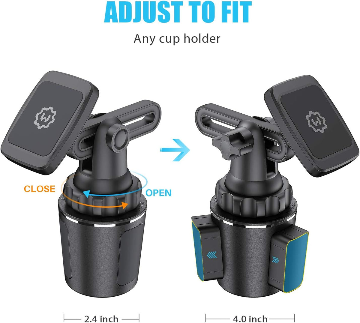 Magnetic Cup Holder Phone Mount – Universal Car Mount with Adjustable Base and Extendable Arm, Compatible with All Smartphones