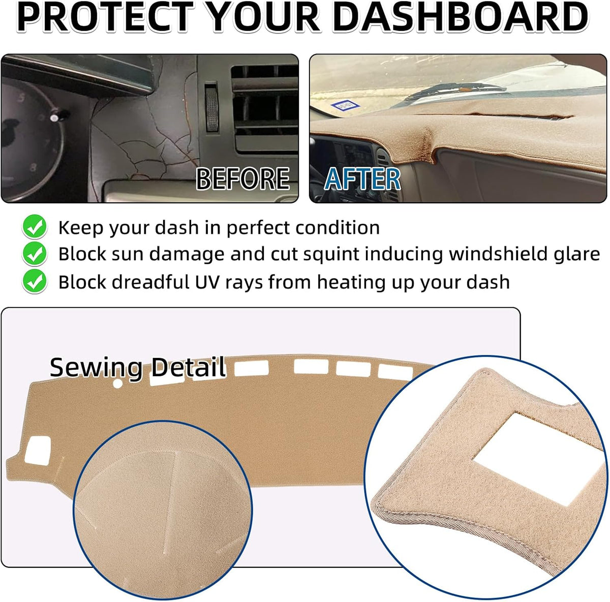 Dash Cover Mat Custom Fit for Lexus ES300 ES330 2002 2003 2004 2005 2006, Dashboard Cover Pad Carpet Protector(02-06 Beige)
