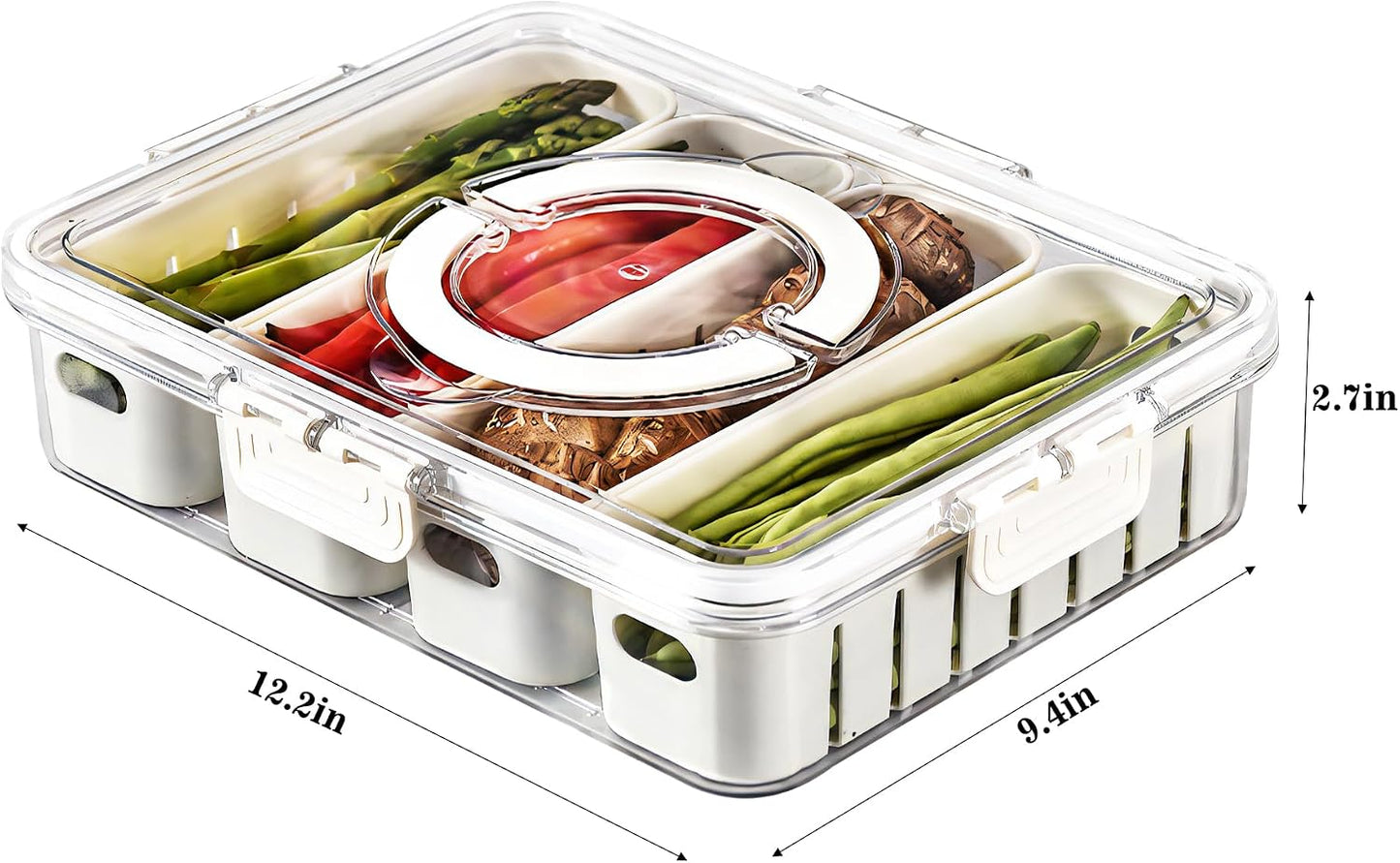 Divided Snackle Box with Lids Stackable Food Serving Tray for Fruit&Veggie Plastic Fridge Storage Container for Pantry Freezer Clear Snack Box for Meal Prep Candy Nuts Spice