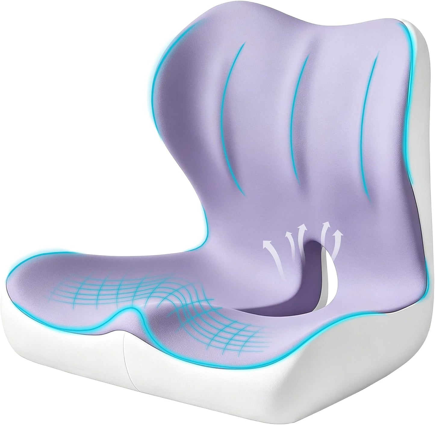 Seat Cushion for Office Chair and Car, Ergonomic Memory Foam Seat Cushion with Lumbar Support Pillow, Orthopedic Cushion for Sciatica & Back Pain, Purple & Light Gray