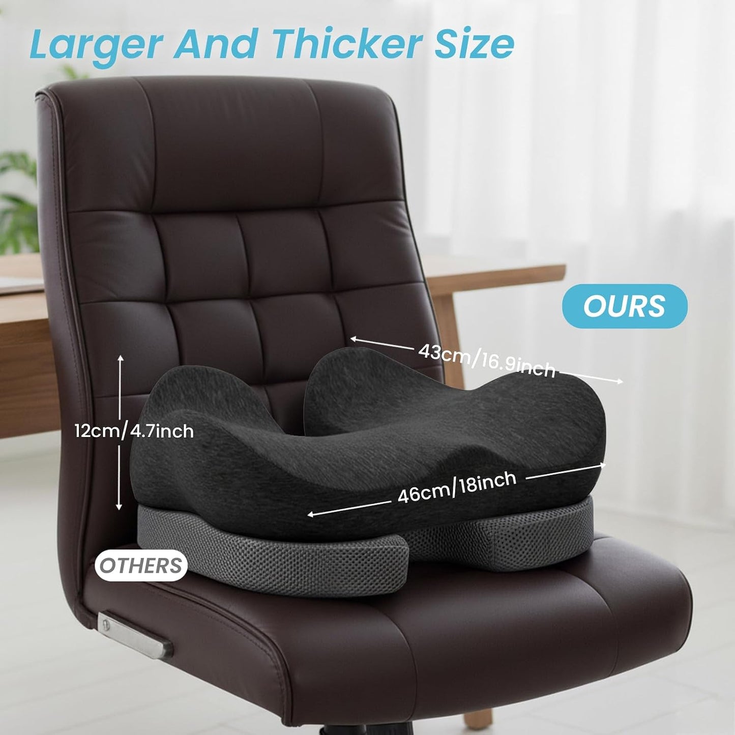 Seat Cushion,Ergonomic Chair Cushions for Sit Bone Tailbone Pain Relief,Sciatica &amp; Back Support,Memory Foam Butt Pillow for Office,Car,Home,Gaming,Wheelchair