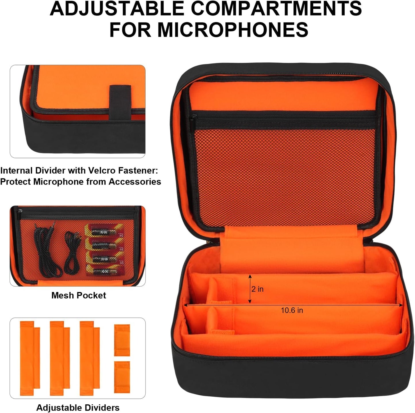 4-Slot Wireless Microphone Case, Storage Bag Compatible with JBL Partybox/Shure/TONOR Handheld Microphone System, Double Layer Wireless Mic Organizer for Receiver & Cables