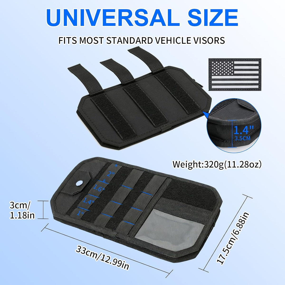 Molle Car Sun Visor Organizer,Tactical Car Accessories with Zipper Storage Pouch & Glasses Clip,Automotive Semi-Rigid Molle Panel for SUVs,Trucks,Cars & Patrol Vehicles(Black)