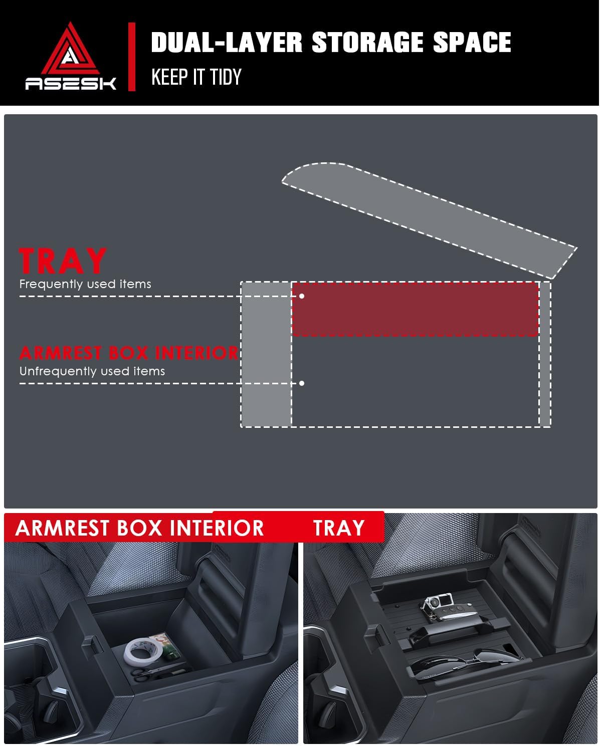 for 2025~2026 Toyota 4runner - 6th Gen 4Runner 2Pcs Center Console Armrest Organizer Tray ABS Materials& Silicone Cup Holder Insert