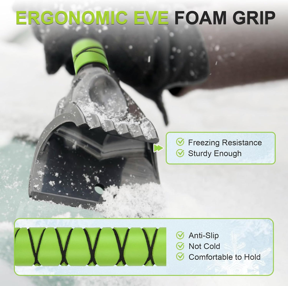 Snow Brush with Ice Scraper 33 inch, 2 in 1 Extendable Snow Removal for Cars with Foam Grip and 360° Pivoting Brush Head, Heavy Duty Snow Cleaner for Auto Truck SUV