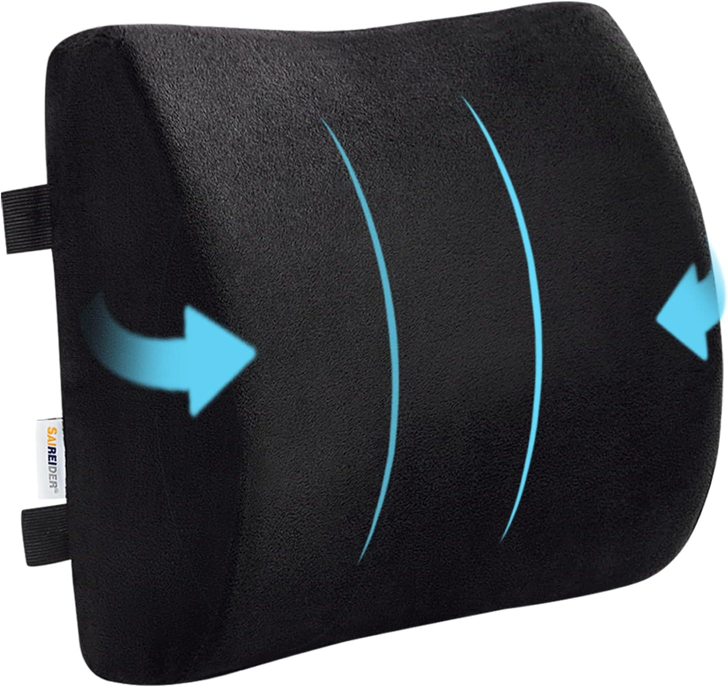 SAIREIDER Comfortable Lumbar Support Pillow for Office Chair, Memory Foam Back Support Pillows for Car、Gaming Chair、 Home Chair, Back Pain Relief Improve Posture, Double Adjustable Straps(Black)