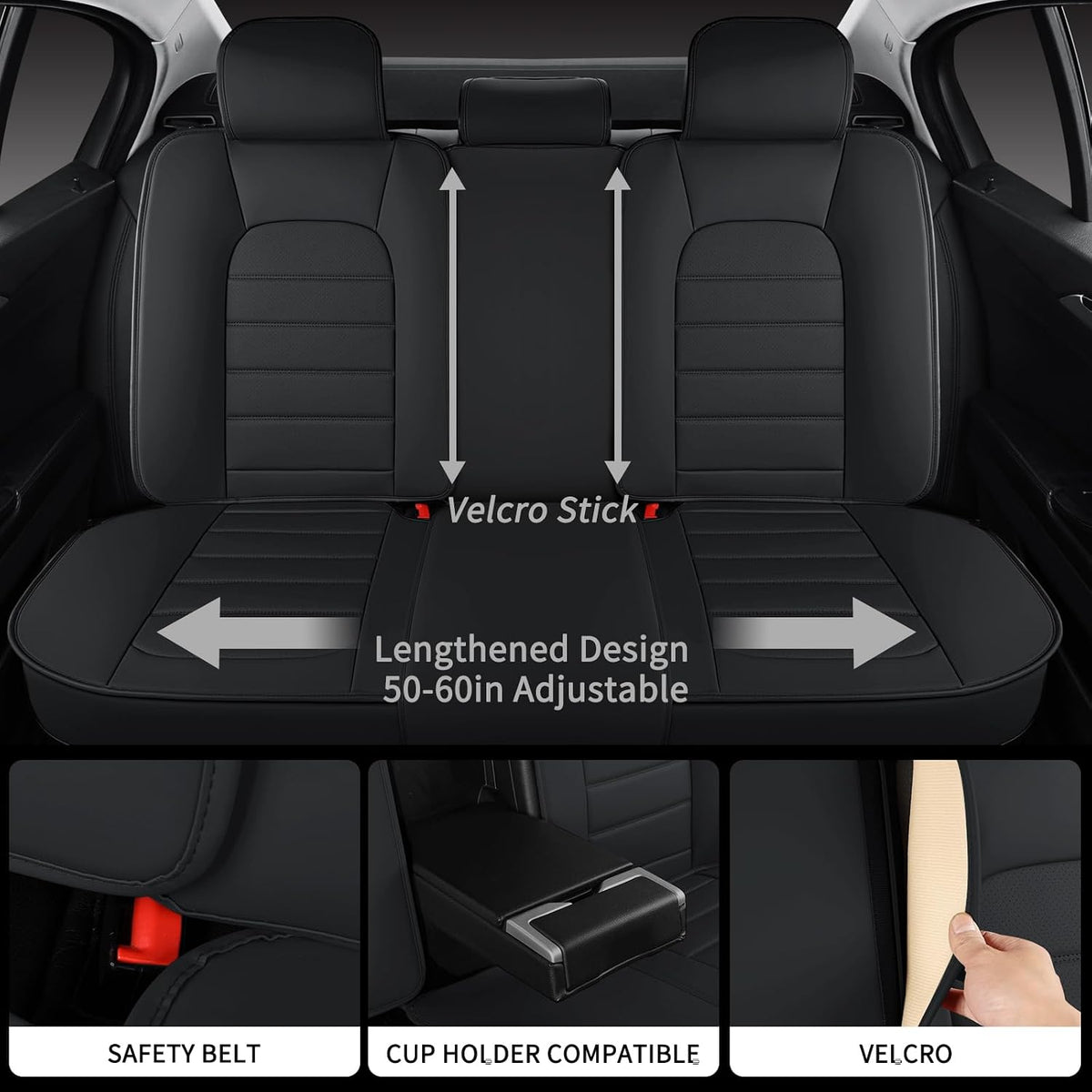 Car Seat Covers Full Set, 5Pcs Universal Leather Seat Covers for Cars, Waterproof Front and Rear Seat Covers Breathable Automotive Vehicle Seat Cover for Most Trucks, SUVs, Sedans, Black