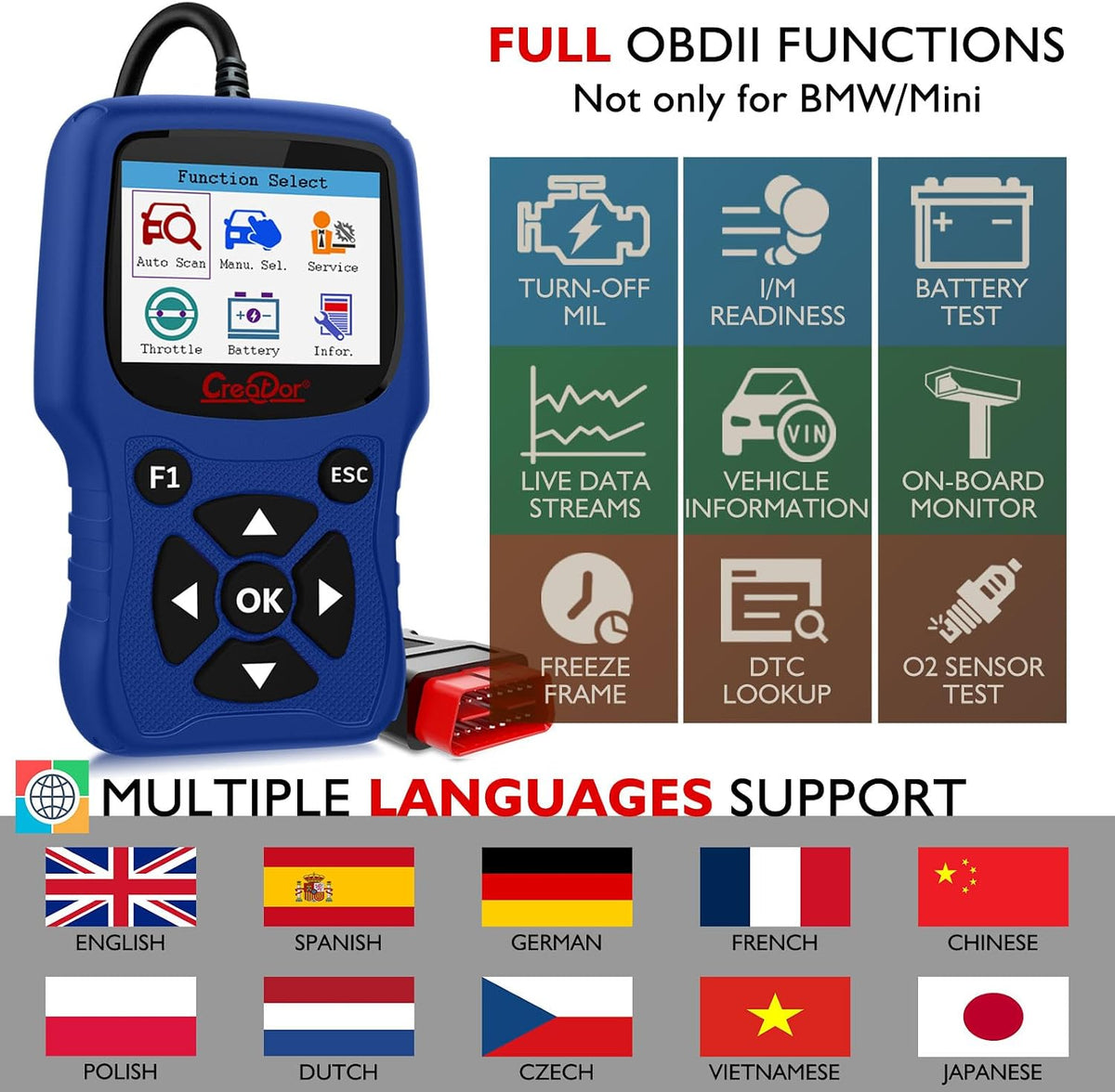Creator C420 OBD2 Code Reader Fit for BMW Mini EPB ABS SRS DPF Oil Reset Multi System Scan Tool with Battery Registration OBDII Scanner Diagnostic Scan Tool