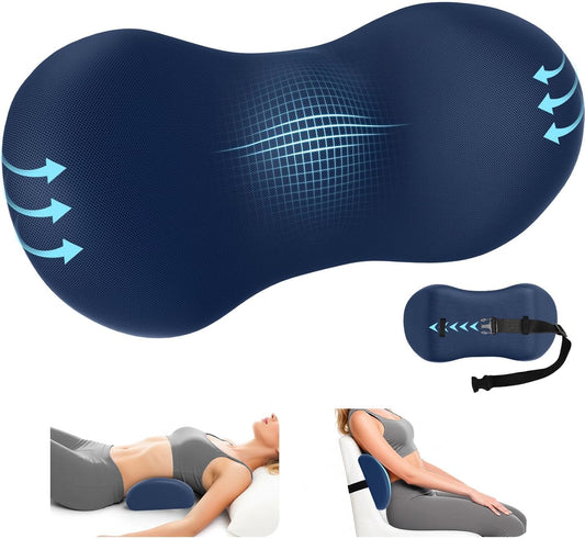SweetSlubr Lumbar Support Pillow for Office Chair - Memory Foam Lumbar Pillow with Detachable Strap & Breathable Cover, Ergonomic Back Support for Office Chair, Car Seat Cushion, Bed Rest (Blue)