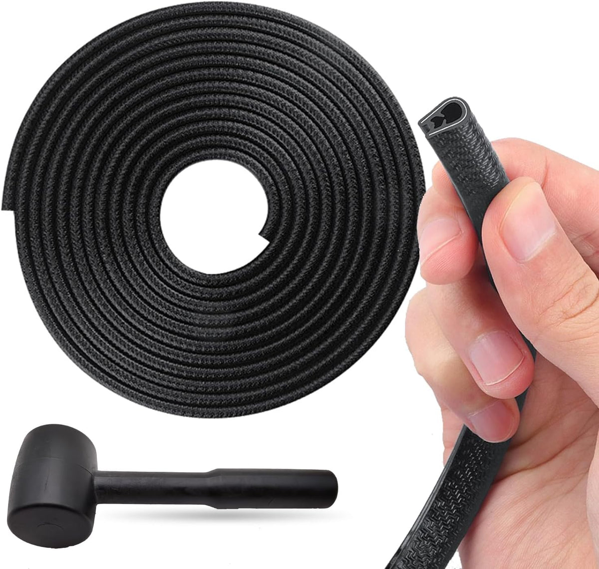 Car Door Edge Guards Black, 32.8ft(10m), with Rubber Mallet