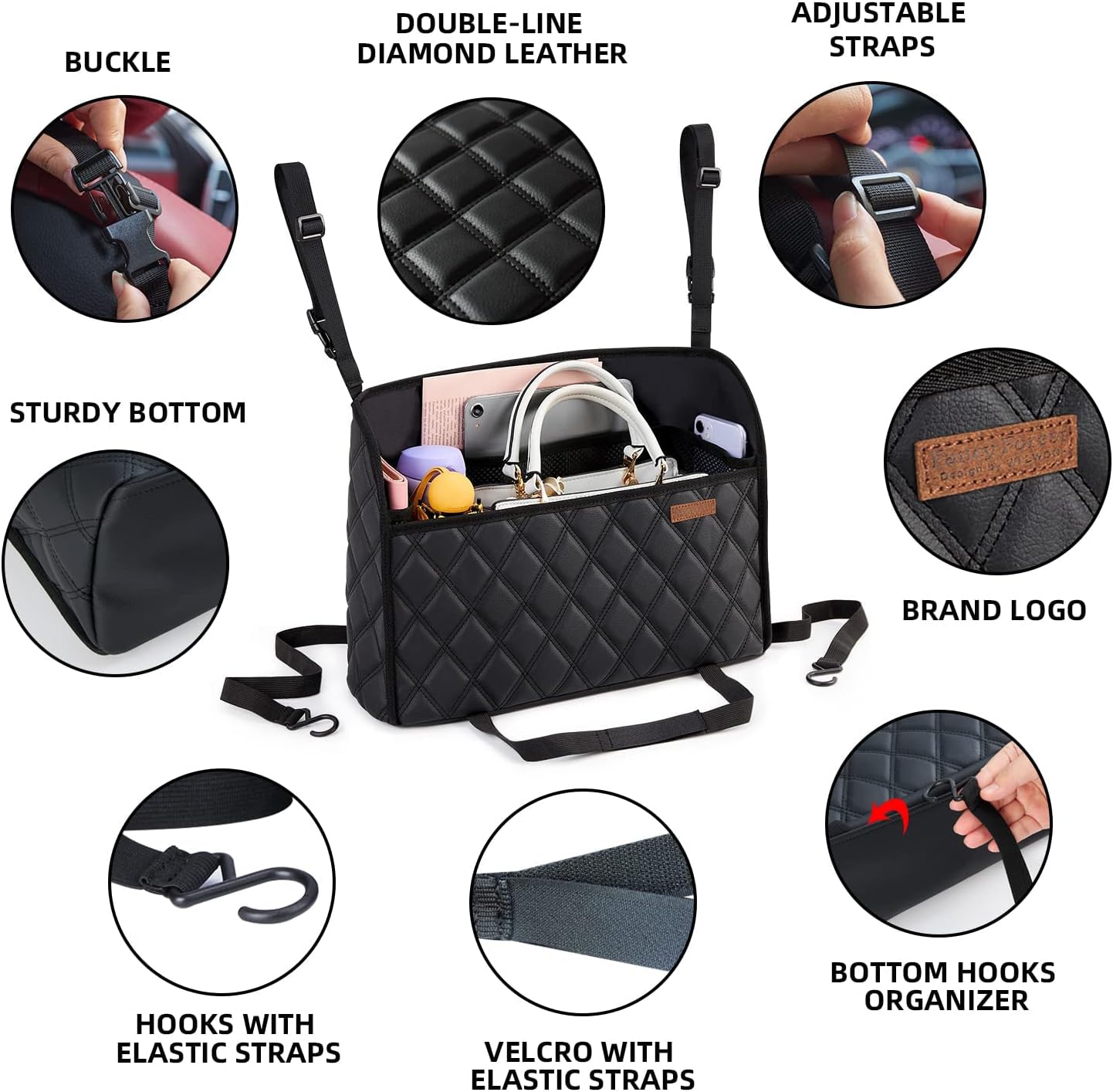 WLLWOO WLLWOO Car Net Pocket Handbag Holder Between Seats Back Storage Organizer Purse Holder for Console Front Seat Storage Barrier