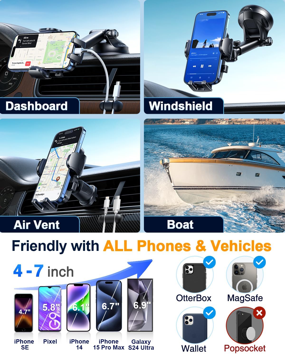 YRU True Military-Grade 360°Rotation Suction 2026 Ultimate Car Phone Holder