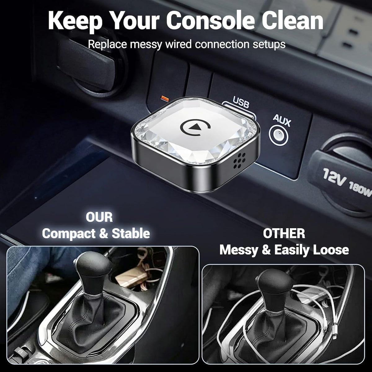 2026 Wireless CarPlay Android Auto Adapter, 2-in-1 Wireless CarPaly Dongle, Fast Auto-Connect, Vented Cooling, Plug and Play for OEM Factory Wired CarPlay Vehicles