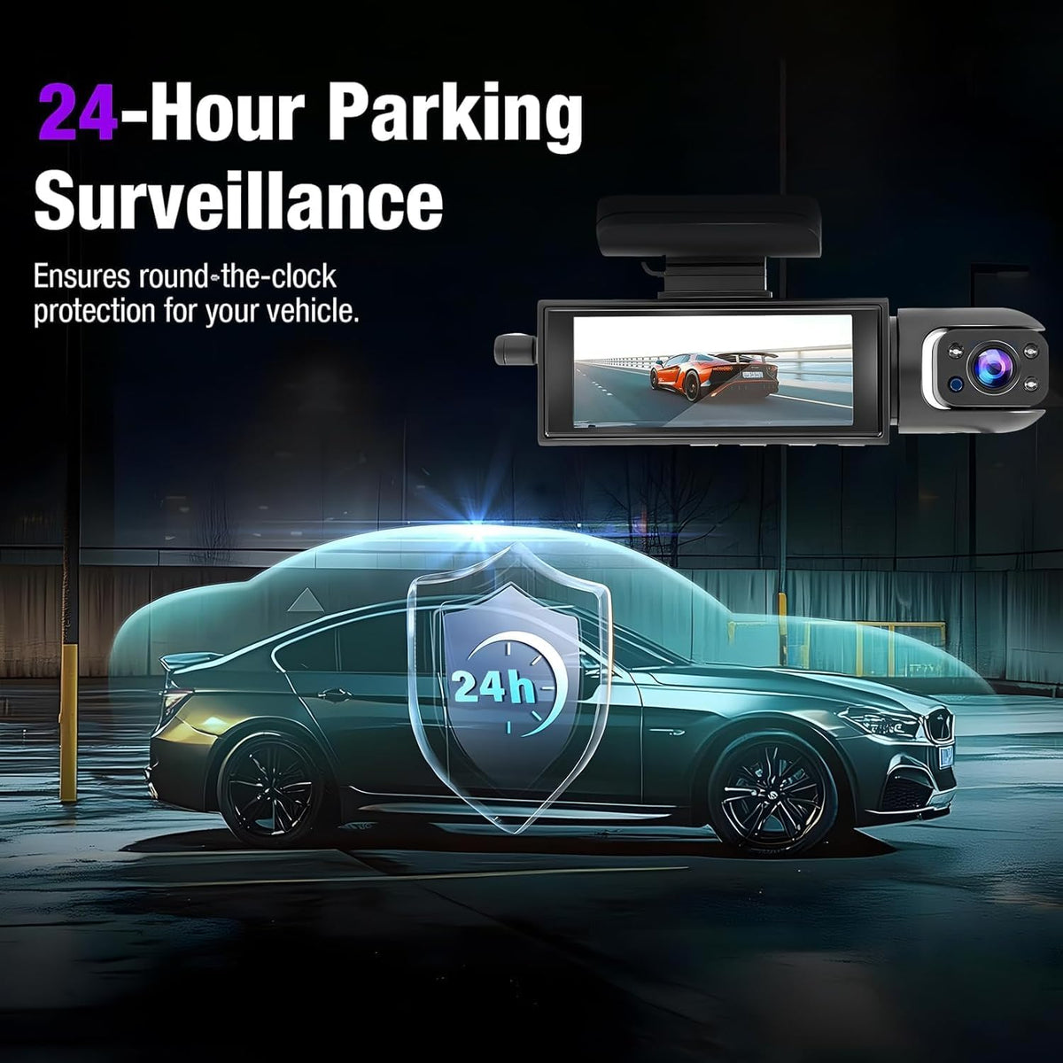Dashcam Front and Inside,Car Camera Dash Cam for Cars,Driving Recorder with IR Night Vision,Loop Recording,Wide Angle Lens,3.16 Inch IPS Screen,Parking Mode (Dark)
