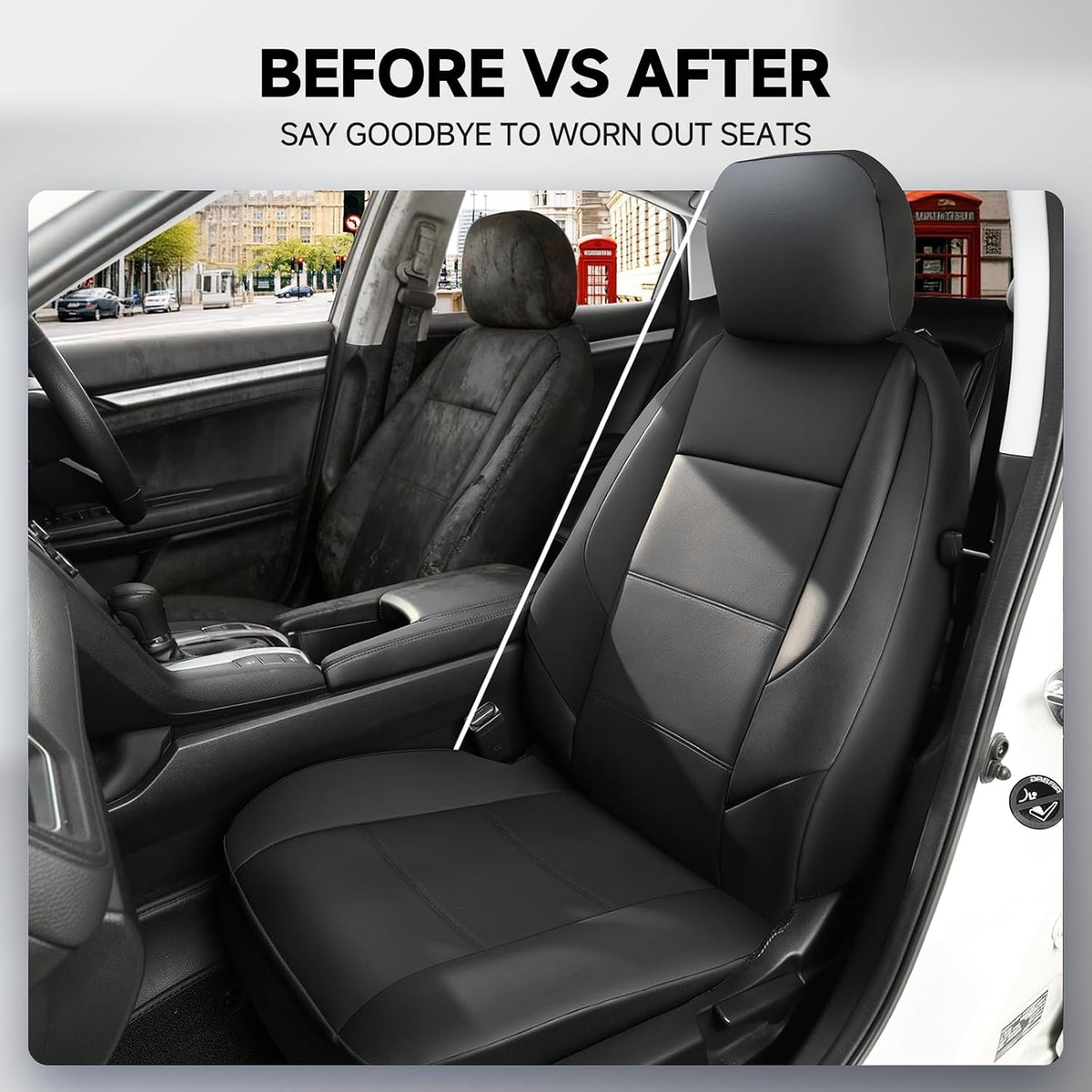 GIANT PANDA 2PCS Front Seat Covers for Subaru Outback Forester Crosstrek Legacy Impreza, Faux Leather Bucket Seat Cover Fit Subaru Seat Protectors-Black & Gray