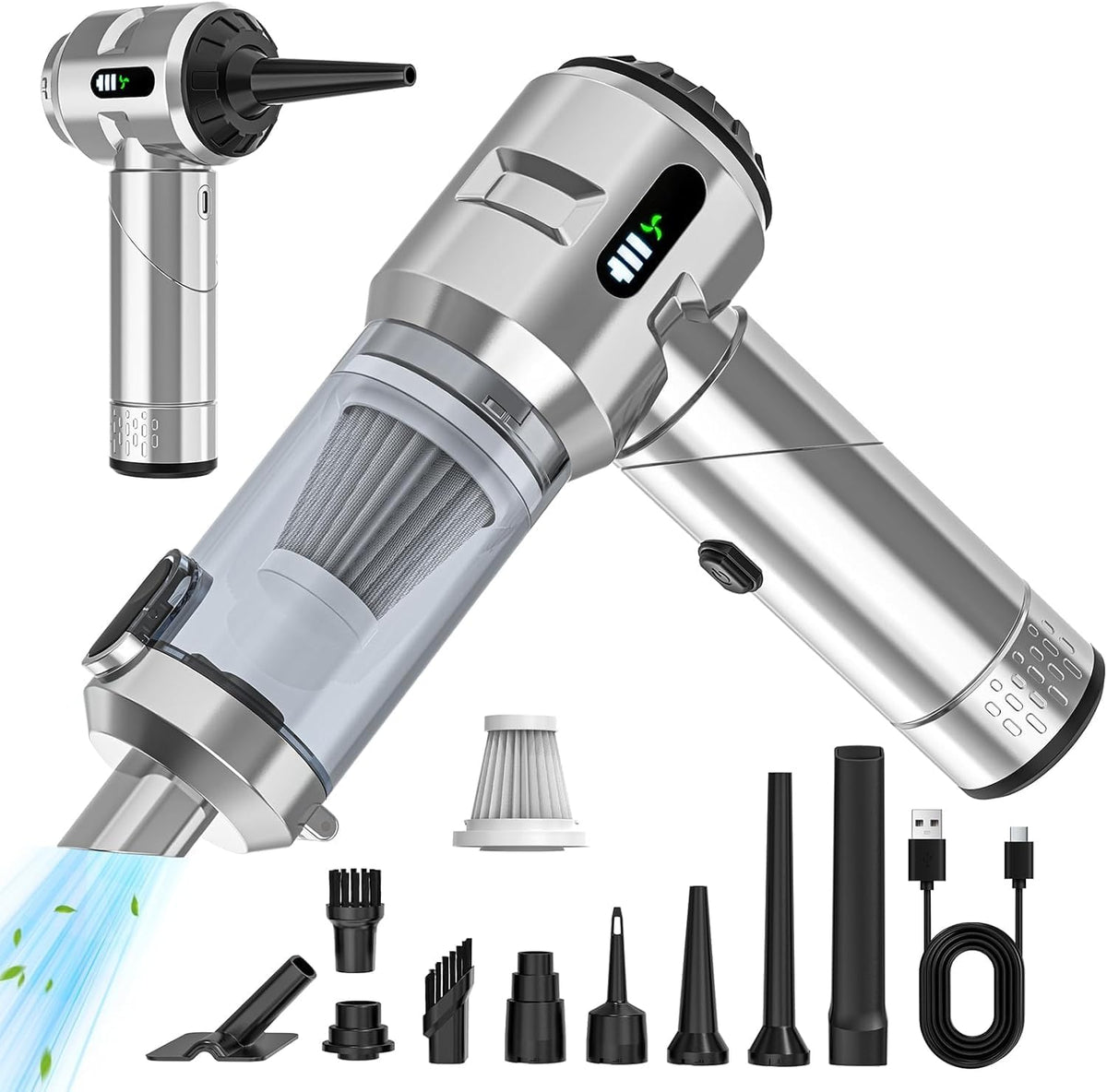 Sycoodeal Handheld Car Vacuum Cleaner, 25000PA Strong Cyclonic Suction Portable Mini Vacuum Cordless with Digital Display Lightweight Handheld for Pet Hair, Car, Home, Office, Kitchen(Silver)