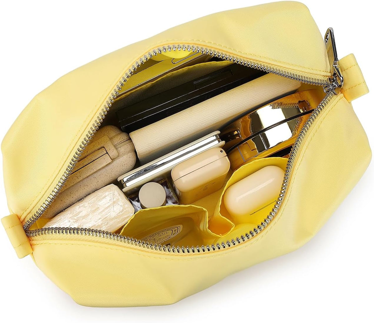 Travel Makeup Bag, Ring Clasp Wristlet Organizer (Yellow)